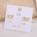 Three-pair gold earring set featuring sparkling crab studs and classic polished beads - Crab (EO04-9)