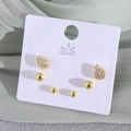 Set of 6 gold plated earrings with water drop rhinestones and round studs on card - Real Gold Plated (Card Set) / Water Drop + Round Bead EP05-6