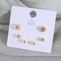 Set di 6 orecchini placcati in oro con girasoli, borchie di zircone e sfere minimaliste - Placcato in Oro Vero (Set di Carte) / Sole + Perla Rotonda EP05-7
