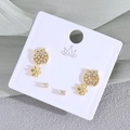 Three-pair gold earring set featuring zircon owl, flower, and crystal stud designs - Owl (EO08-7)