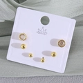 6-piece gold-plated earring set featuring sparkling round zircon and smooth ball studs - Real Gold Plated (Card Set) / Zirconia + Round Bead EP05-10