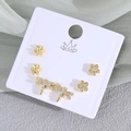 Golden stud earring set featuring floral and dragonfly designs with sparkling zircons - Dragonfly (EO08-5)