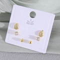 Elegant 6-piece gold-plated earring set with stud, drop, and crystal designs - Real Gold Plated (Card Set) / Water Drop + Round Bead EP06-1