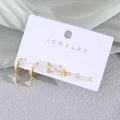Three-pair gold earring set with butterfly zircon studs and dainty hoop pendants - Dragonfly (EO08-9)