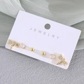 Three-pair gold earring set featuring dragonfly zircon studs and polished spheres - Dragonfly (EO09-4)