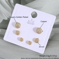 Set di 6 orecchini a lobo in rame dorato con pietre di zircone rotonde incastonate - Placcato in Oro Vero (Set di Carte) / Zirconia Rotonda EP06-3