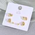 Three-pair earring set featuring gold elephant, zircon moon, and ball stud designs - Elephant (EO08-2)