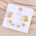 Set di 6 orecchini a lobo placcati oro con orsetto di cristallo, corona e cuori - Placcato in Oro Vero (Set di Carte) / Orso EP03-3