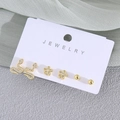 Three-pair gold stud earring set featuring snake, flower, and ball designs with zircons - Snake (EO08-10)