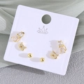 Three-pair gold cat stud earring set with zircons and ball studs on display card - Cat (EO08-4)