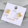 Three pairs of golden stud earrings featuring a sitting bear, zircon, and minimalist spheres - Little Bear (EO08-8)