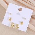 Set de trois paires de boucles d'oreilles dorées chat et zircon sur carte - Chaton (EO11-8)