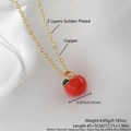 Vergoldete Kupferhalskette mit realistischem rotem Apfelanhänger und grünem Blattdetail - Nur Anhänger (Ohne Kette) / Apfel (NAC05-5)