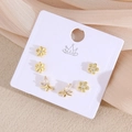 Trois paires de boucles d'oreilles fleurs et papillons dorées avec pierres zircons - Fleur (EO12-6)
