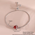 Silver-plated copper box chain bracelet with heart red gemstone and cross pendant - Platinum Plated Vines Cross Sacred Heart (NAC11-8)