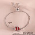 Adjustable copper box chain bracelet with red heart sword pendant and crystal accents - Platinum Plated Red Heart Dagger (NAC11-2)