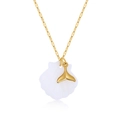 Gold stainless steel necklace featuring a white seashell and whale tail double pendant - Gold-Fish Tail (NAC04-5)