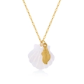 Gold starfish and white shell pendant necklace with a delicate beach style chain - Gold-Conch (NAC04-6)