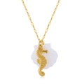 Gold stainless steel seahorse pendant necklace with white shell detail on gold chain - Gold-Seahorse (NAC04-10)