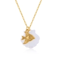 Gold plated stainless steel necklace featuring shell and fish pendant for summer beach style - Gold-Little Fish (NAC05-1)