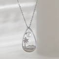 Collana a goccia in argento con perla e motivo palma, con micro-pavé di zirconi lucidi - Albero di Cocco (NAA08-9)