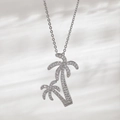 Collana con ciondolo a palma color argento con cristalli scintillanti e catena sottile - Albero di Cocco (NAA08-7)