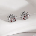 Silberne Marienkäfer-Ohrstecker mit weißem Emaille, roten Punkten und Zirkonia-Steinen - Weiße Emaille Marienkäfer Stil(ER04-10) / Silber