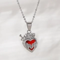 Gothic style silver plated necklace with red heart, sword and rose floral details - Sacred Heart Flame Sword Style (NAD07-9) / White Gold with Red