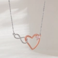 18k gold plated infinity heart necklace with pink gemstone and silver zircon accents - Necklace (Chain + Pendant) / White Gold and Rose Gold