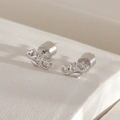 Silver seahorse stud earrings with sparkling round zircon and secure screw back closure - Seahorse Style(ER03-4) / Silver