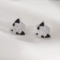 Koi-Fisch Ohrstecker aus Silber mit schwarzer Emaille und funkelndem Zirkonia-Besatz - Emaille Fisch Stil(ER05-2) / Silber