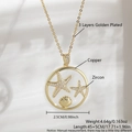Collana dorata con ciondolo a stella marina in zircone e conchiglia, telaio tondo - Stella Marina Placcata Oro Vero (NAA09-2)