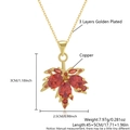 Collier feuille d'érable plaqué or 18k avec zircons rouge foncé et chaîne de 45cm - Collier (Comprend La Chaîne Et Le Pendentif) / Rouge Vif