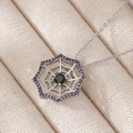 Silver spider web necklace featuring a black gem and purple crystals for Halloween party - Platinum Plated 1.8cm Spider Web Purple Stone Style (NAF12-2)
