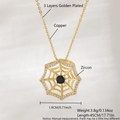 Goldene Spinnennetz-Halskette mit schwarzem Stein und Zirkon-Besatz, 45cm Länge - Halskette (Kette + Anhänger) / Vergoldeter 1.8cm Spinnennetz-Schwarzstein-Stil (NAF04-8)