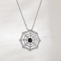 Spinnennetz-Halskette in Silberoptik mit schwarzem Edelstein und glitzernden Zirkonia - Halskette (Kette + Anhänger) / Platiniert 1.8cm Spinnennetz-Schwarzstein-Stil (NAF04-9)
