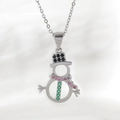 Silver snowman pendant necklace with green and pink colorful cubic zirconia stones - Necklace (Chain Included) / Platinum Plated Snowman Style