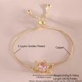 Detail of adjustable 18k gold plated copper bracelet with pink heart and sword charm - Rose Gold Plated Rose Sword Heart (NAC11-10)