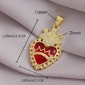 Gold plated copper heart pendant with red enamel, crown detail and zircon stones - Crown Sacred Heart (NZ06-3) / 3.3x2.1cm (Without Chain) / Red