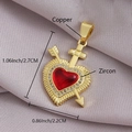 Gold-plated copper heart pendant with red enamel, zircons and cross elements - Arrow Heart Cross (NZ06-4) / 2.7x2.2cm (Without Chain) / Gold