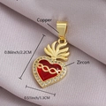 Heilig Hart hanger van verguld koper met rood email en zirkoonstenen, 2,2 cm hoog - Omwikkeld Hart (NZ06-6) / 2.2x1.3cm (Zonder Ketting) / Rood