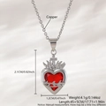 Silver-toned Sacred Heart necklace with red zircon and thorns on silk background - Sacred Heart Thorn Cross Style (NAC11-3)