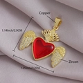 Vergulde koperen heilig hart hanger met rode zirkoon en vleugels, maat 3,2cm x 2,9cm - Gevleugeld Hart (NZ06-9) / 3.2x2.9cm (Zonder Ketting) / Rood