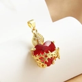 Prachtige vergulde Heilig Hart hanger met rode edelsteen en vintage doornenkroon details - Doornig heilig vuurhart (NT02-4) / 2.5cm (Zonder Ketting) / Rood