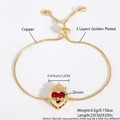 Adjustable golden Sacred Heart bracelet with red zircon cross pendant and thorn detail - Gold Plated Thorns Sacred Heart (NC20-9)