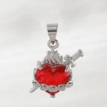 Gothische hart hanger met rode edelsteen, zilveren zwaard en roosdetails voor sieraden DIY - Dolk Hart Roos Basis (NAC11-1) / 1.8x1.5cm (Zonder Ketting) / Witgoud
