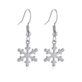 Detailed view of silver snowflake drop earrings with elegant metal texture and hooks - Platinum Plated Snowflake Style (ET07-2)