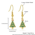 Golden Christmas tree drop earrings with colorful zircon stones in 3 layers gold plating - Gold Plated Green Zircon Tree (ET08-1)