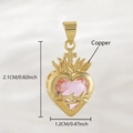 Vergulde koperen heilig hart hanger met roze zirkoon en kruisdetails voor sieraden maken DIY - Heilig Hart Roze Zirkonia (NAC12-1) / 2.1x1.2cm (Zonder Ketting) / Roze