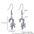 Christmas candy cane earrings in copper with red green white zircon and silver bow - Platinum Plated Candy Cane Style (ET07-6)